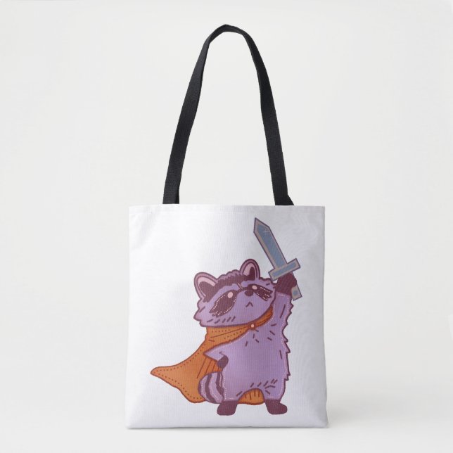 Bolsa Tote Guerreiro Guaxinim Fantasioso Fofo com Espada e Ca (Frente)