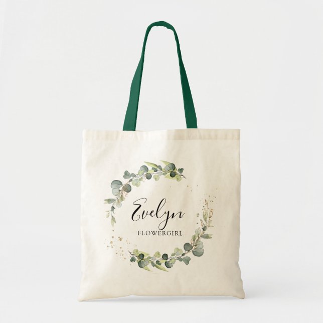 Bolsa Tote guião elagante florada folhagem verde (Frente)