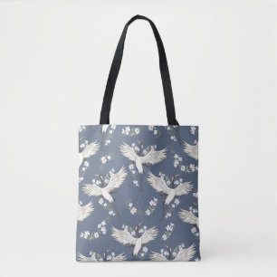 Bolsa Tote guindaste, padrão, vintage ilustration bird f