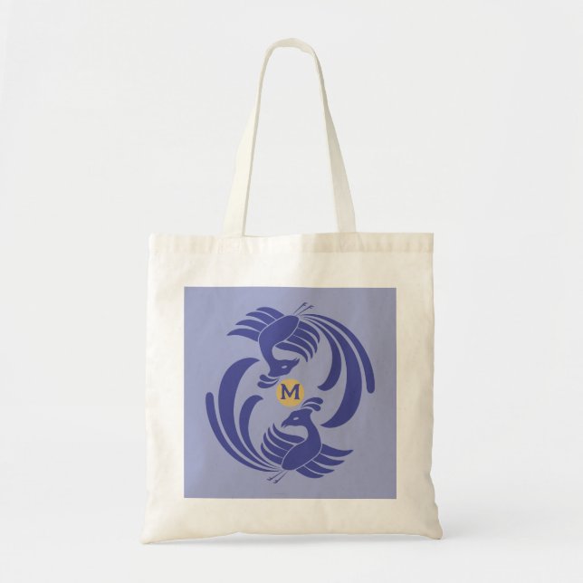 Bolsa Tote guindastes duplos vintage azul (Frente)