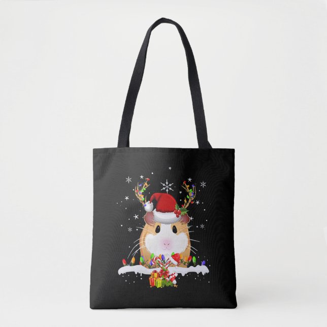 Bolsa Tote Guiné Pig Christmas Reindet Lights (Frente)