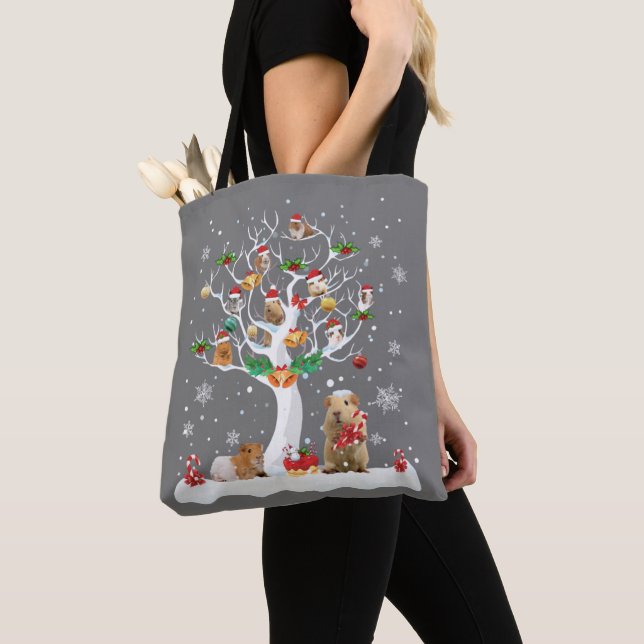 Bolsa Tote Guinea Pig Christmas On Winter Tree Goat Lover Paj (Close Up)