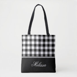 Bolsa Tote Guingão preto & branco antiquado | personalizado
