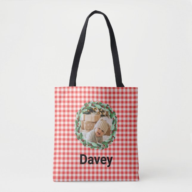 Bolsa Tote Guirlanda de Natal Atemporal Personalizada com Fot (Frente)