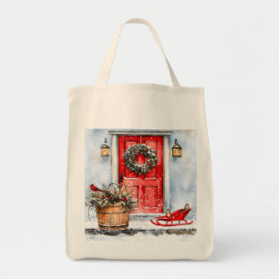Bolsa Tote Guirlanda de Natal Vermelha de Inverno Rústica Vin