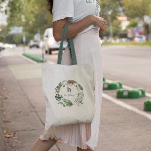 Bolsa Tote Guirlanda de Vegetação em Aquarela Feminina Mono