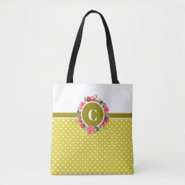 Bolsa Tote Guirlanda Floral de Círculo Vermelho e Rosa em Aqu