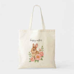 Bolsa Tote Guirlanda Floral Rosa e Marrom em Aquarela Páscoa 