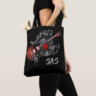 Bolsa Tote Guitarra da rocha do monograma - vermelho