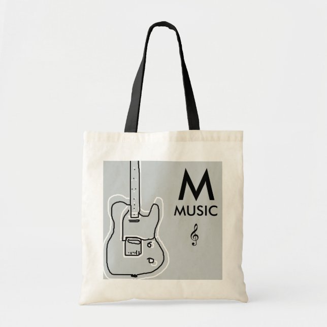 Bolsa Tote guitarra preta e branca personalizada (Frente)