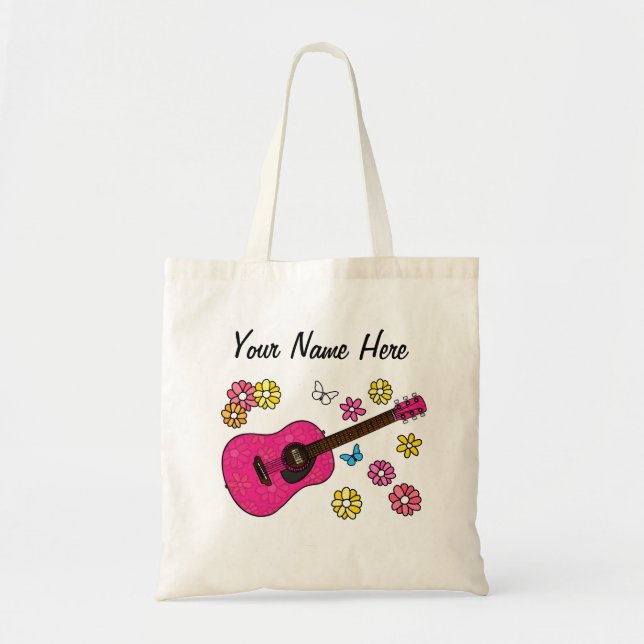Bolsa Tote Guitarrista Acústica Floral Personalizada (Frente)