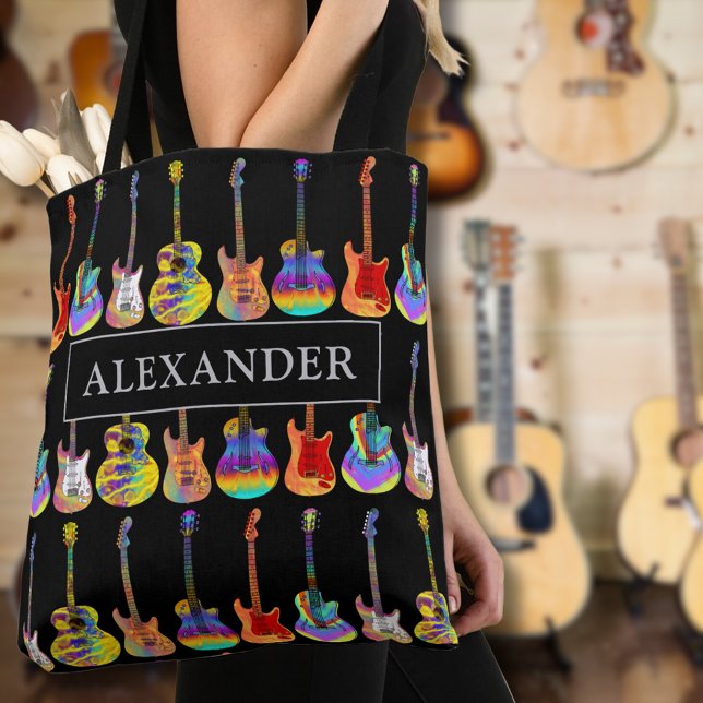 Bolsa Tote Guitarrista Música (Colorful guitar personalized name tote bag for guitarists musicians music teachers psychedelic )