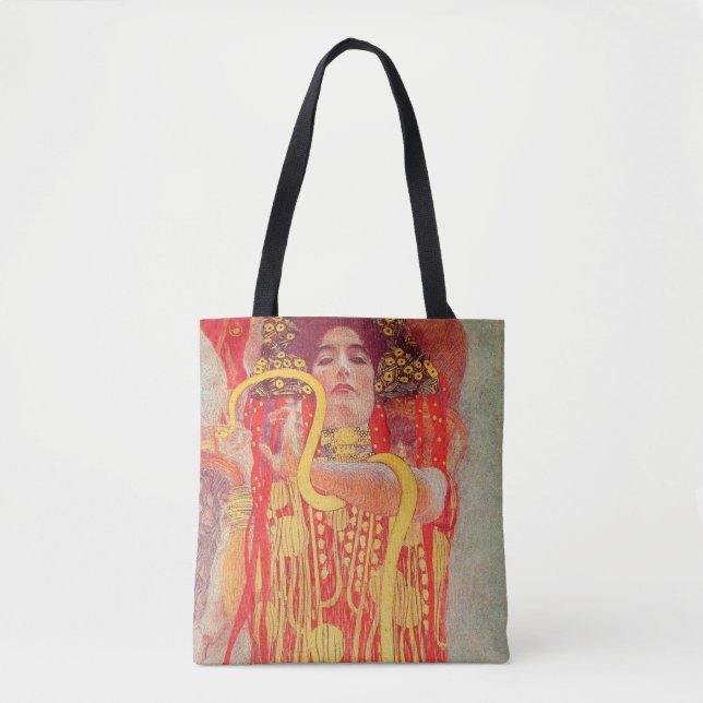 Bolsa Tote Gustav Klimt Red Woman Dourada pintura Cobra (Frente)