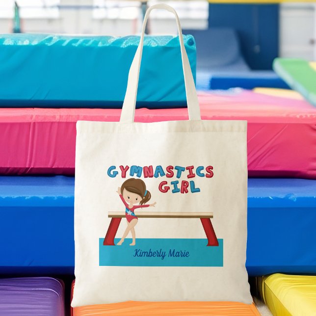 Bolsa Tote Gymnastics Girl Cute Blue Monogram Gymnast (Criador carregado)