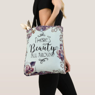 Bolsa Tote Há Beleza ao Redor Borboletas & Rosas