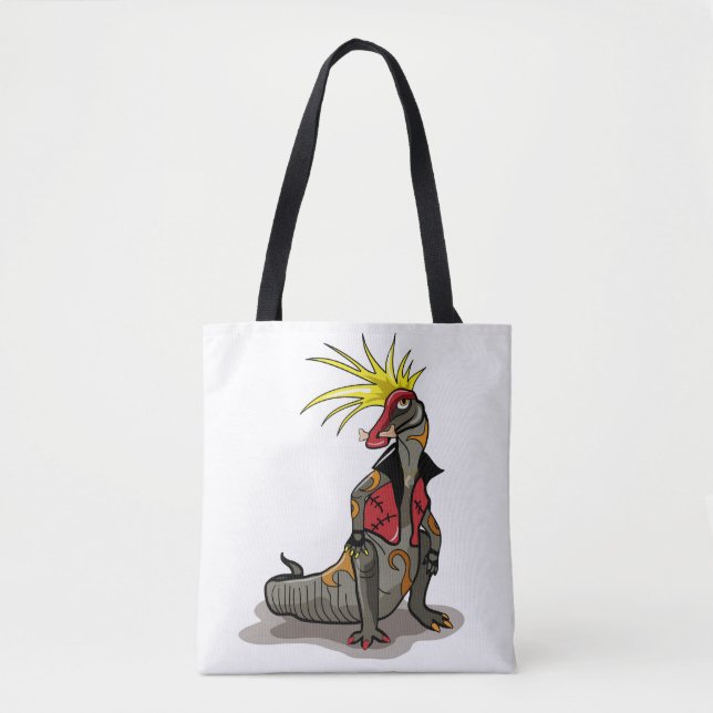 Bolsa Tote Hadrosaurus Dinossaur Vestido Como Um Punk. (Frente)