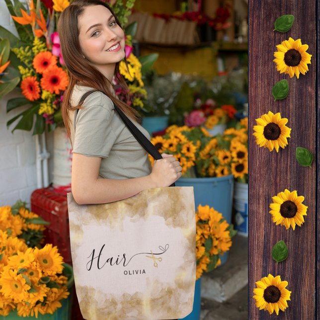 Bolsa Tote Hairdresser Dourado Tesoura Hairstylist Rosa (Criador carregado)