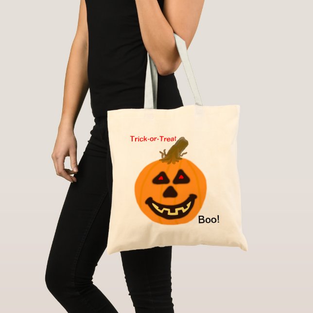 Bolsa Tote Hallloween Orange Jack-o-Lantern (Frente (produto))