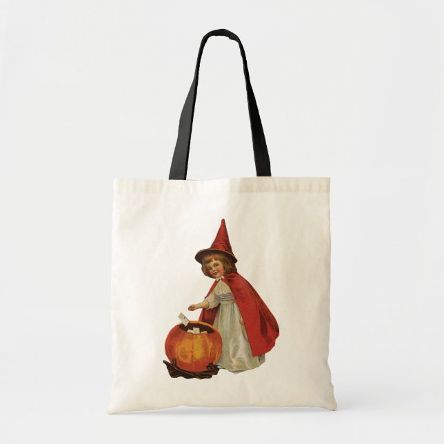 Bolsa Tote Halloween antigo, bruxa (Frente)