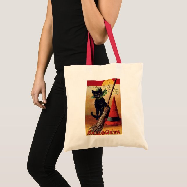 Bolsa Tote Halloween Antigo por Ellen Clapsaddle, Gato Preto (Frente (produto))