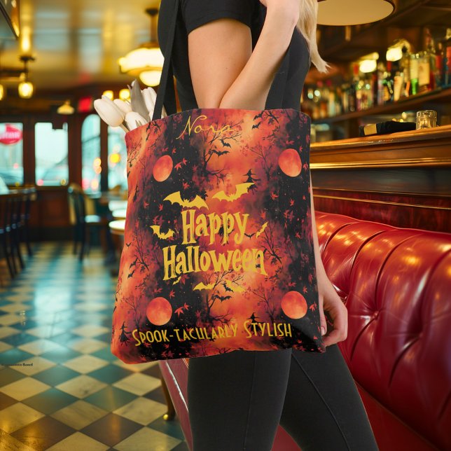 Bolsa Tote Halloween Ardente com Morcegos e Estilo Espetacula (Criador carregado)