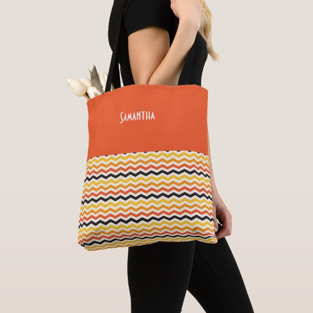 Bolsa Tote Halloween Autumn Chevron Fall Pumpkin (Close Up)