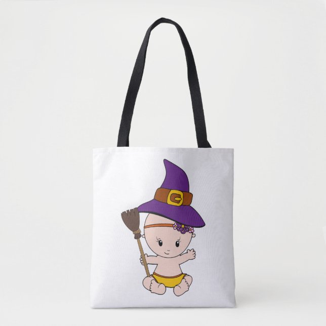 Bolsa Tote Halloween Bebê Bruxa Engraçada Presente Grávida Mu (Frente)