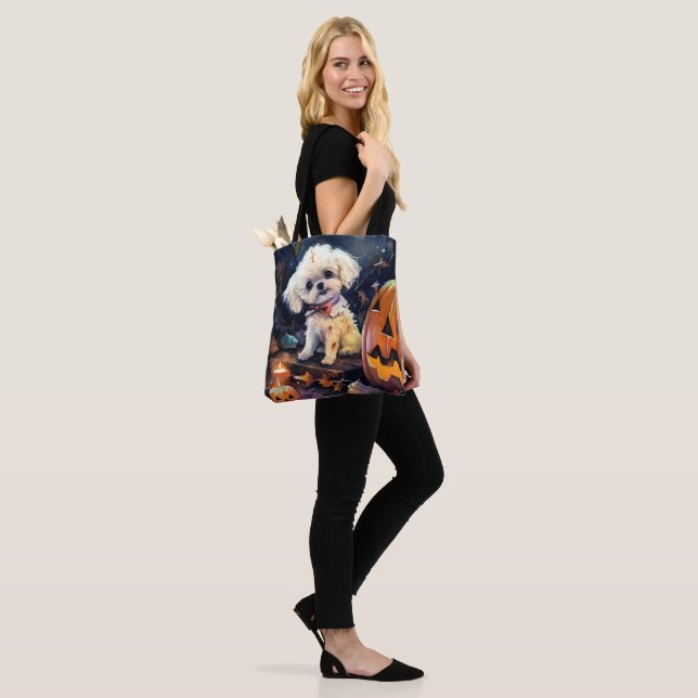 Bolsa Tote Halloween Bichon Frise Com Pumpkins Assustado (No(a) Modelo)