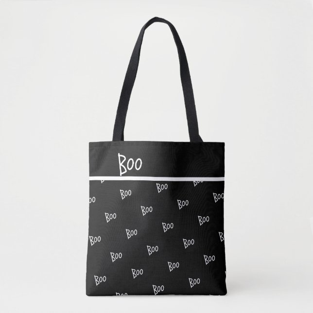 Bolsa Tote Halloween boo typography black and white (Frente)