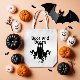 Bolsa Tote Halloween Boos and Booze Black Ghost Tote Bag