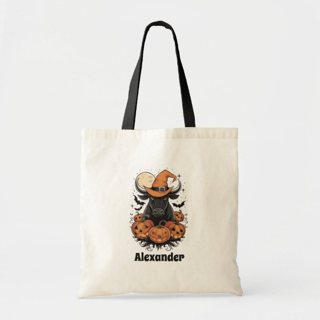 Bolsa Tote Halloween Bull Witch Personalizou o Halloween (Frente)