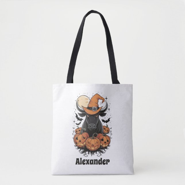 Bolsa Tote Halloween Bull Witch Personalizou o Halloween (Frente)