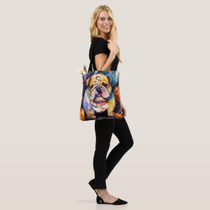 Bolsa Tote Halloween Bulldog Com Pumpkins Assustado