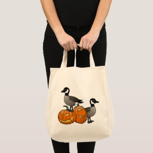 Bolsa Tote Halloween Canada Geese Birds com Jack-o-lanternas