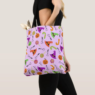 Bolsa Tote Halloween Candies Pumpkins E O Padrão De Chapéu De