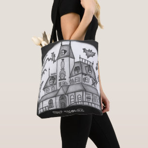 Bolsa Tote Halloween, Casa Assombrada e Morcegos