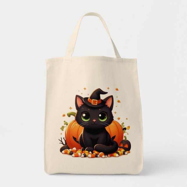 Bolsa Tote Halloween Cat Design (Frente)