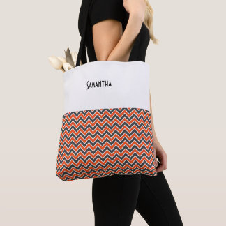 Bolsa Tote Halloween Chevron Bold Orange Black White Name