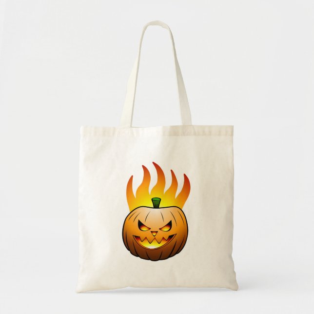 Bolsa Tote Halloween com Jack O'lantern Flamejante (Frente)