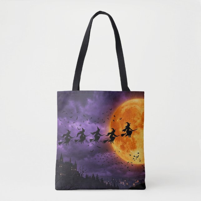 Bolsa Tote Halloween com Lua e Bruxa (Frente)