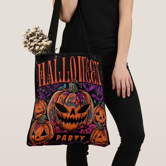 Bolsa Tote Halloween, Coven de Abóbora em Flor, Gótico (Close Up)