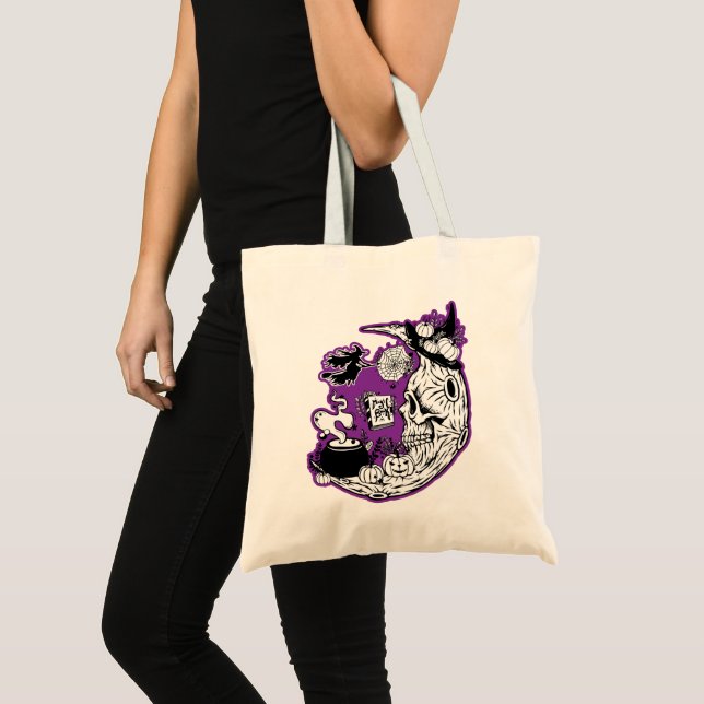 Bolsa Tote Halloween Crescent Moon Witold Skull (Frente (produto))