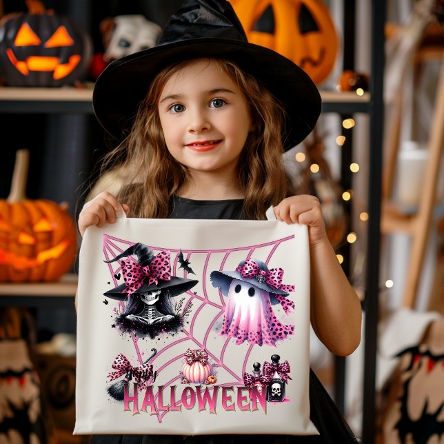 Bolsa Tote Halloween de coquete rosa e preto (Criador carregado)