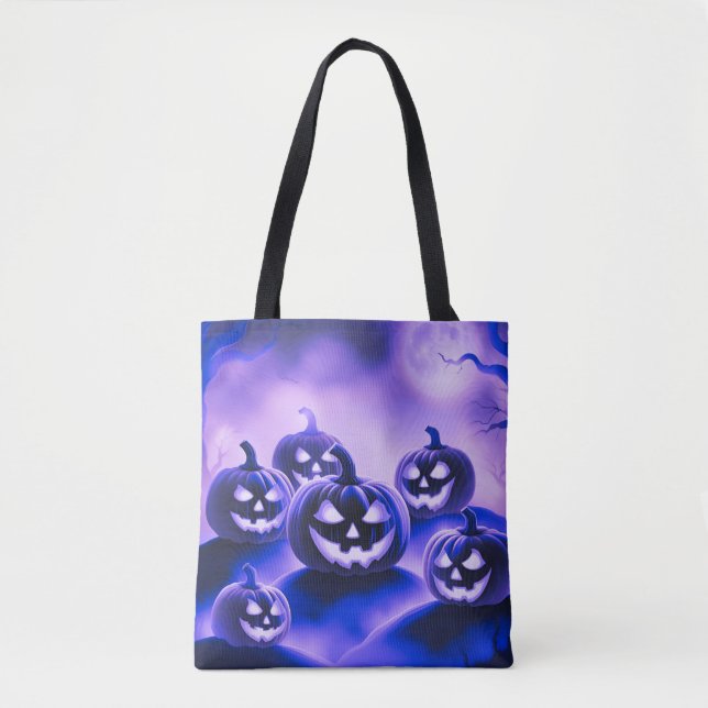 Bolsa Tote Halloween de Pumpkins Roxo (Frente)