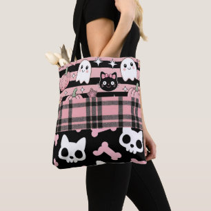 Bolsa Tote Halloween do Gótico de Pastel rosa-branca