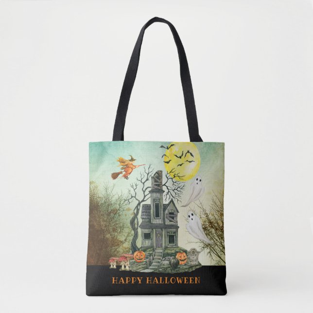 Bolsa Tote Halloween do Halloween da Casa Assombrada (Frente)