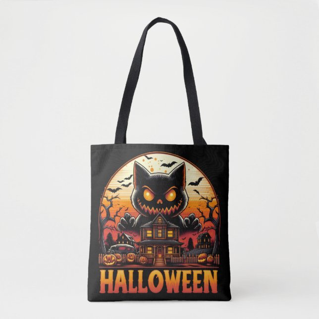 Bolsa Tote Halloween do monstro assustador Gato Assombrado (Frente)