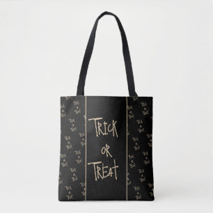 Bolsa Tote Halloween doce ou travessura preto ouro