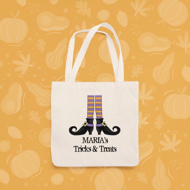 Bolsa Tote Halloween Doces ou Travessuras Sapatos de Bruxa Ca (Cute Whimsical Trick and Treats Custom Tote Bag)