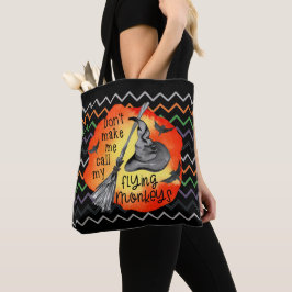 Bolsa Tote Halloween Engraçado Bruxa Voando Macacos Chevron